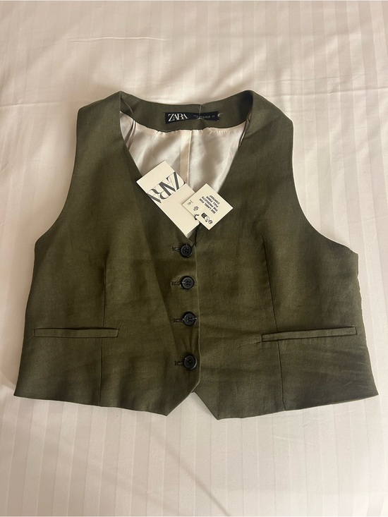 Zara Tops - ZARA Olive Green Tailored Button Vest
